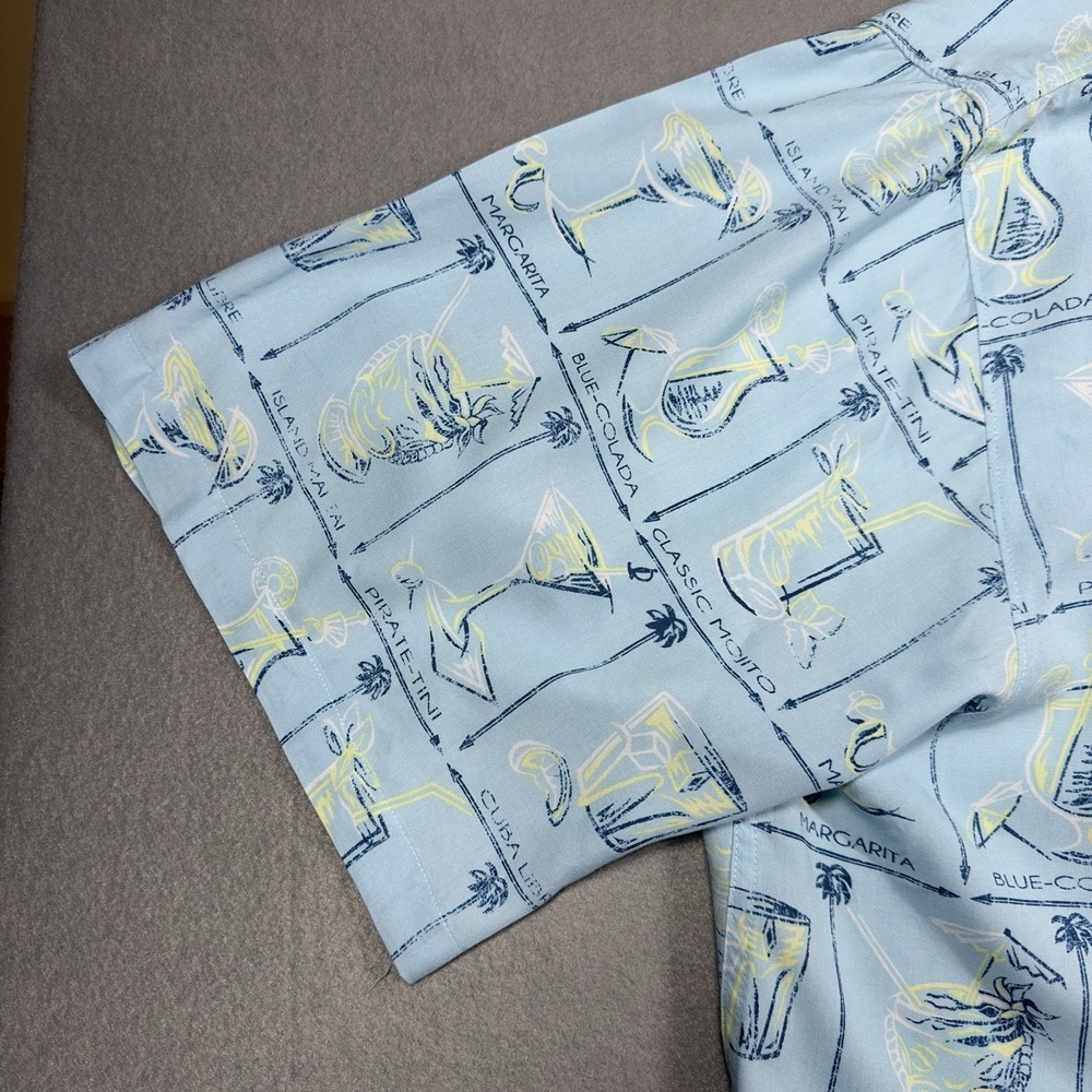 Caribbean Cocktail Print Camp Shirt Mens 3XT Blue Rayon Hawaiian Short Sleeve - Picture 10 of 12